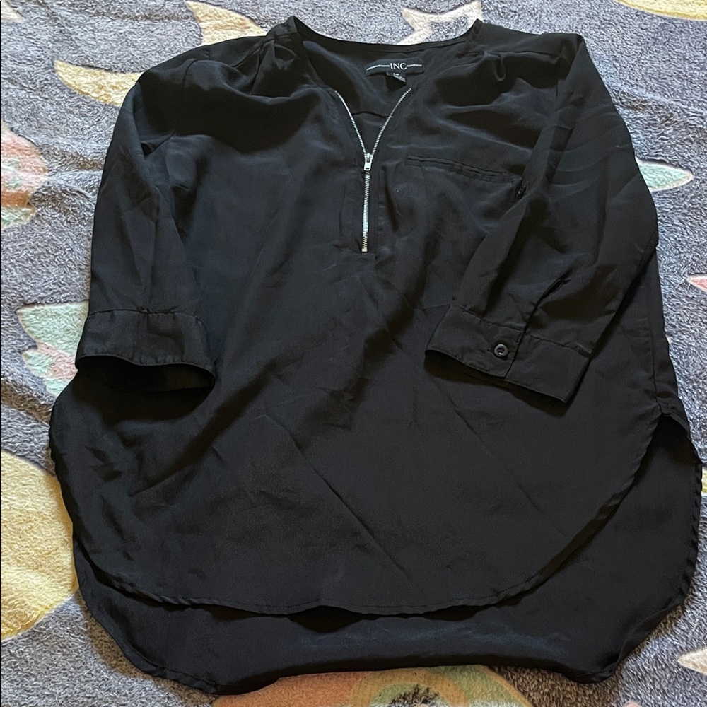 INC International Concepts Women's Black Short Sleeve Top (Bin V)